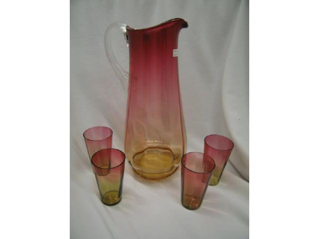 Appraisal: Victorian Amberina Art Glass Water Set tall tankard and four