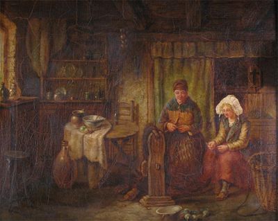 Appraisal: English School th Century Domestic interior Oil on canvas x