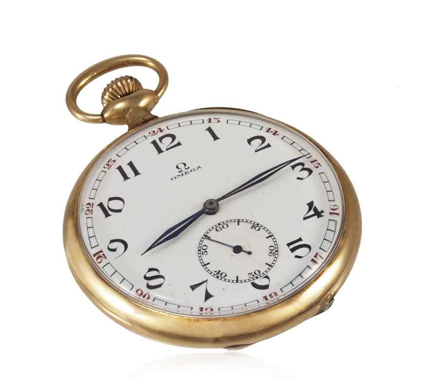 Appraisal: OMEGA K GOLD POCKET WATCH CA A very nice open