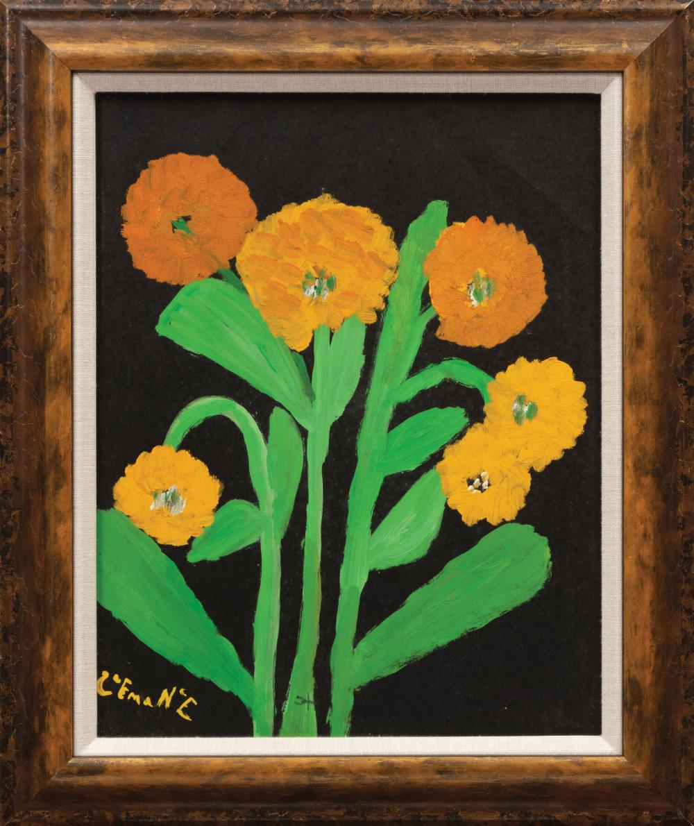 Appraisal: Clementine Hunter American Louisiana - Six Zinnias oil on black