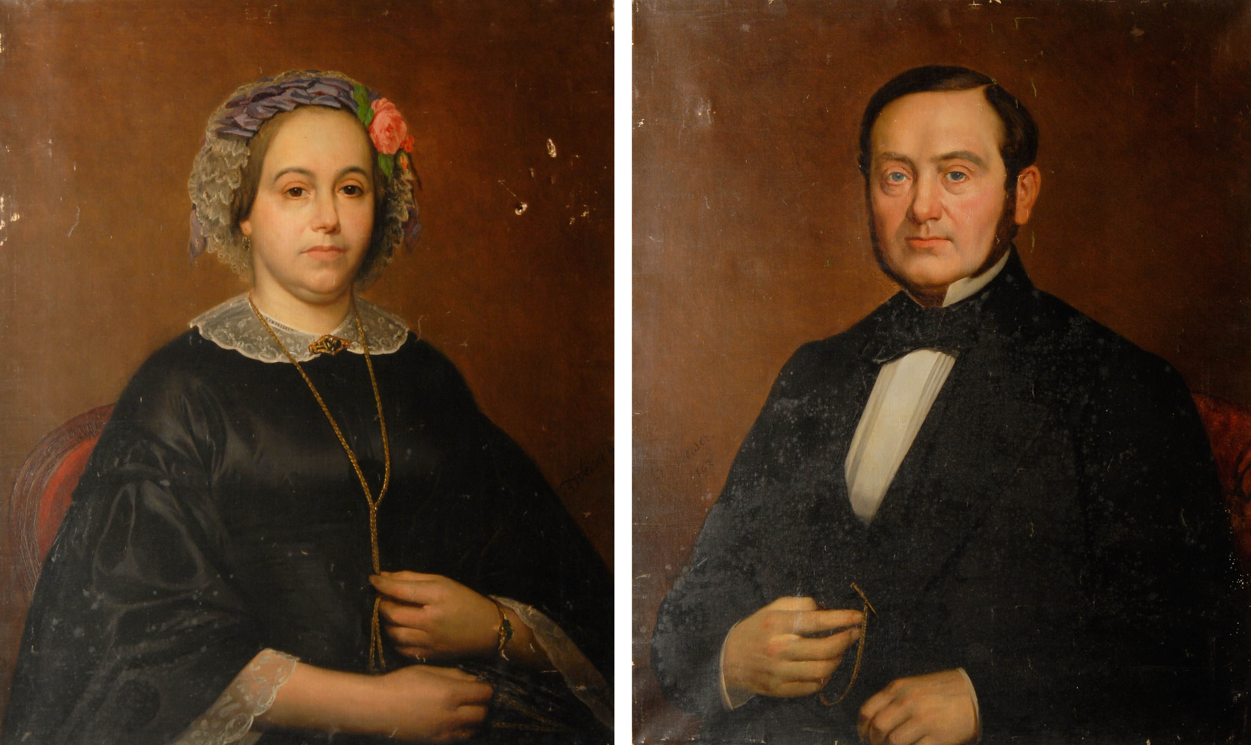 Appraisal: PAIR OF UNFRAMED PORTRAITS B WEISER Half-length portraits of a