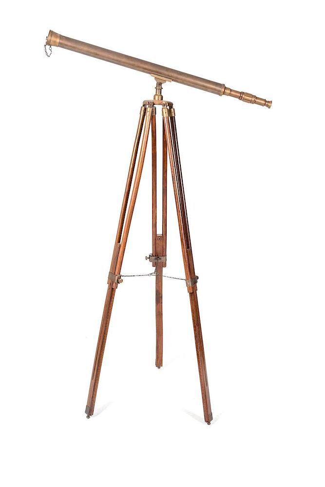 Appraisal: An English Brass Telescope Mounted on Tripod Height to mount