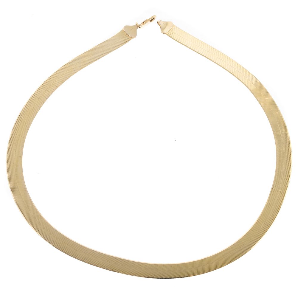 Appraisal: A Wide K Yellow Gold Herringbone Necklace K yellow gold