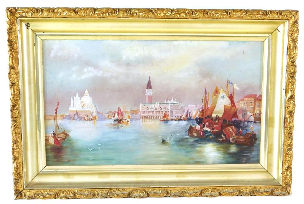 Appraisal: th C oil on board Venetian Grand Canal with many