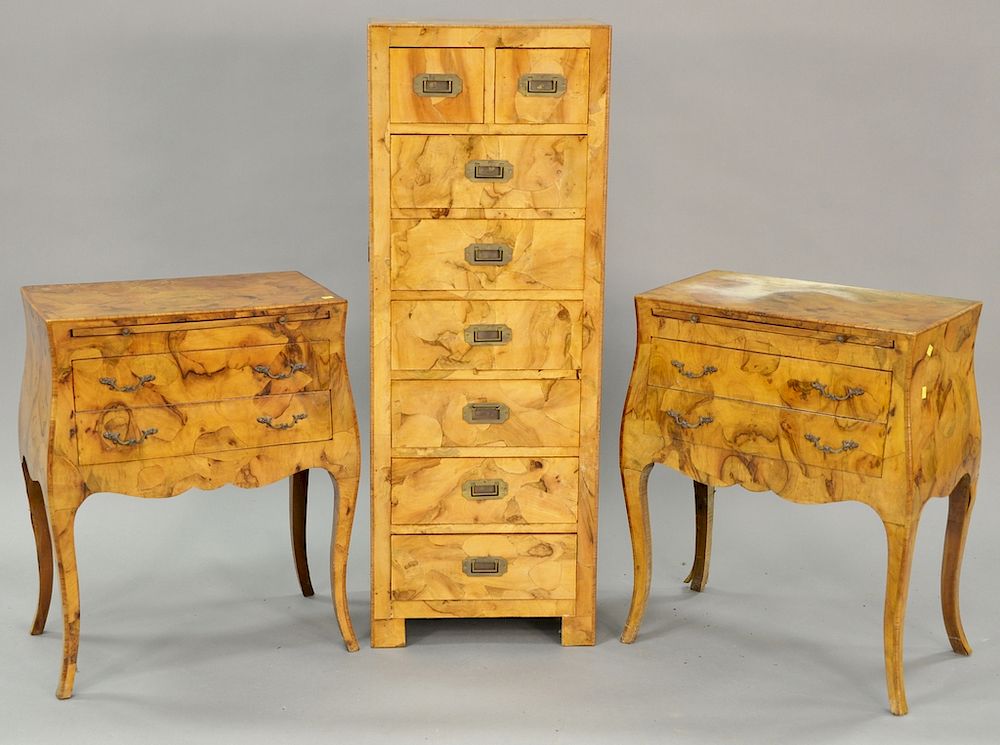 Appraisal: Three piece lot including two burlwood commodes ht in top