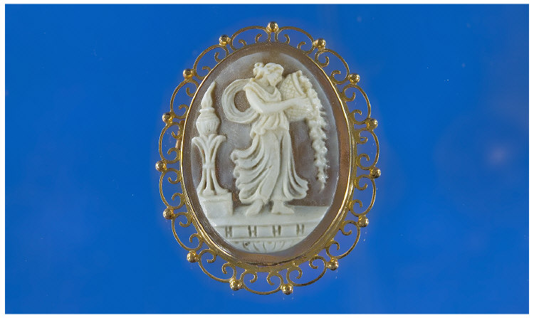 Appraisal: ct Gold Mounted Shell Cameo Showing A Classical Scene The