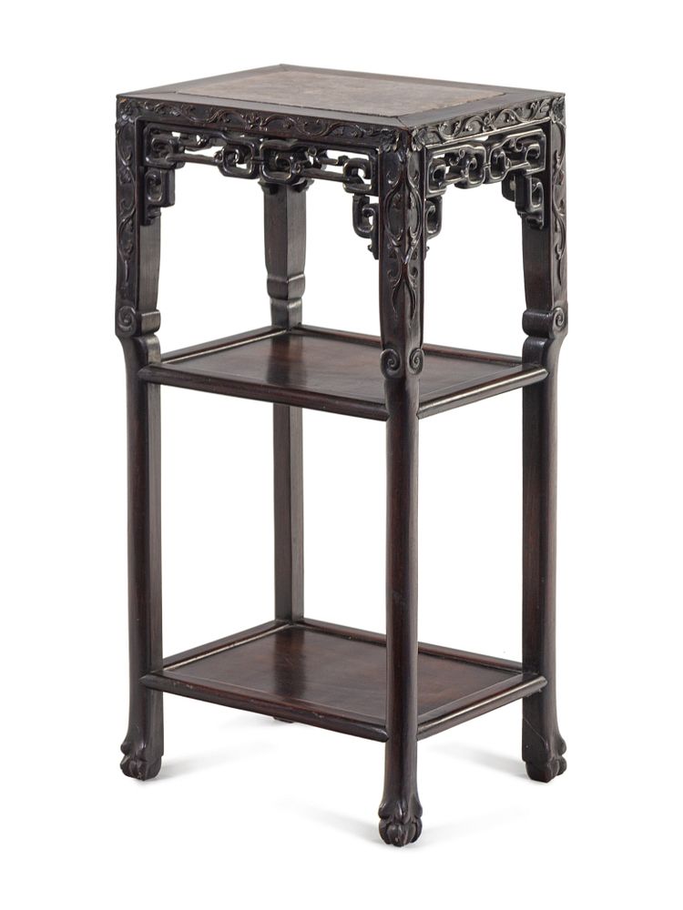 Appraisal: A Chinese Carved Hardwood Marble-Top Stand A Chinese Carved Hardwood