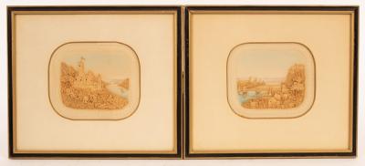 Appraisal: Two late th Century cork dioramas depicting buildings by rivers