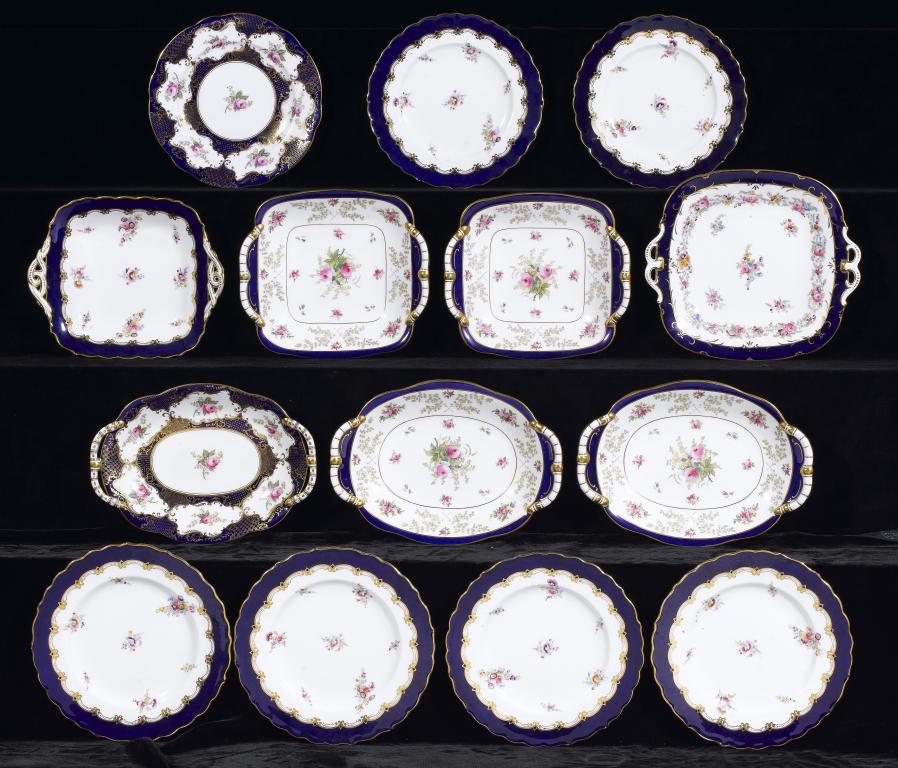 Appraisal: A COALPORT COBALT GROUND ASSEMBLED DESSERT SERVICE decorated with flowers