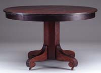 Appraisal: ROUND MAHOGANY DINING TABLE Late th Century table has split