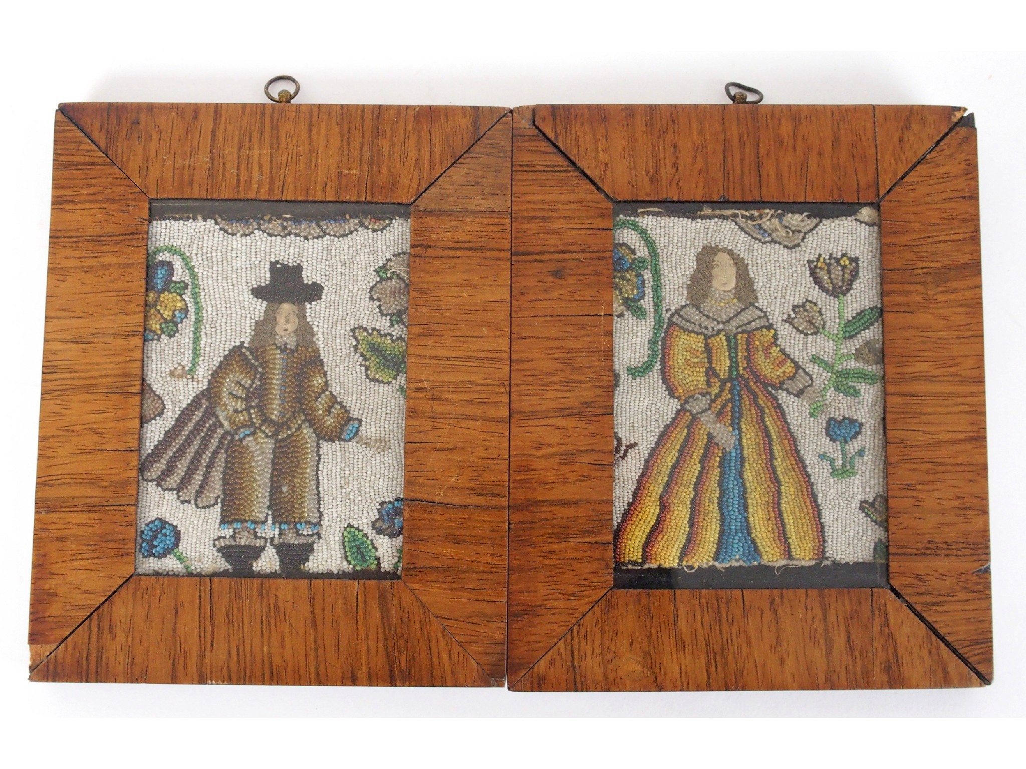 Appraisal: Two Continental framed beadwork panelsone depicting a man the other