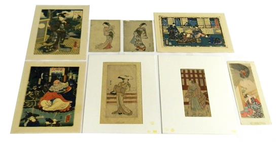 Appraisal: ASIAN Eight Japanese woodblock prints all loose depicting genre scenes