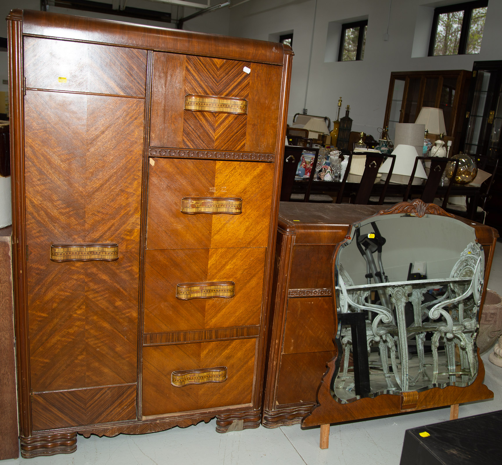 Appraisal: ART DECO WATERFALL STYLE PART BEDROOM SET Circa comprising a