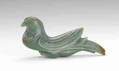 Appraisal: A Chinese Green Jade Bird Archaic style carving of a