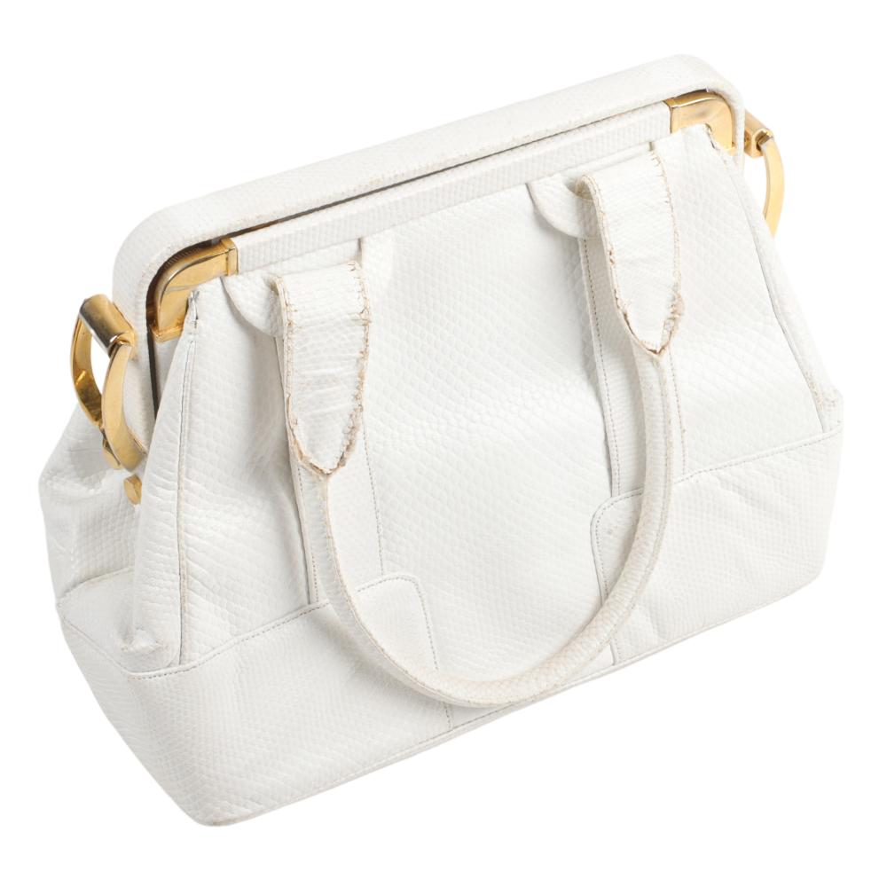 Appraisal: JUDITH LEIBER DESIGNER WHITE EMBOSSED LEATHER PURSE WITH GOLD DETAILS