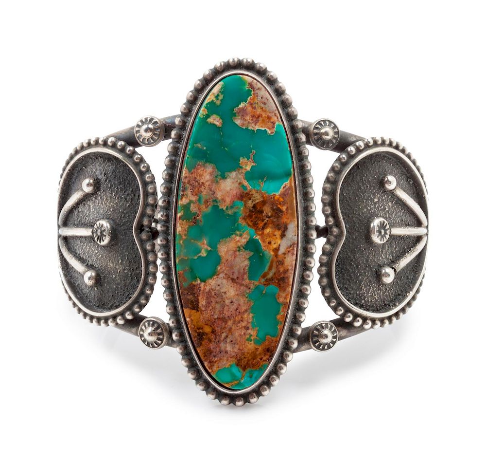 Appraisal: Vintage Royston Turquoise Cuff with Hearts length x opening x