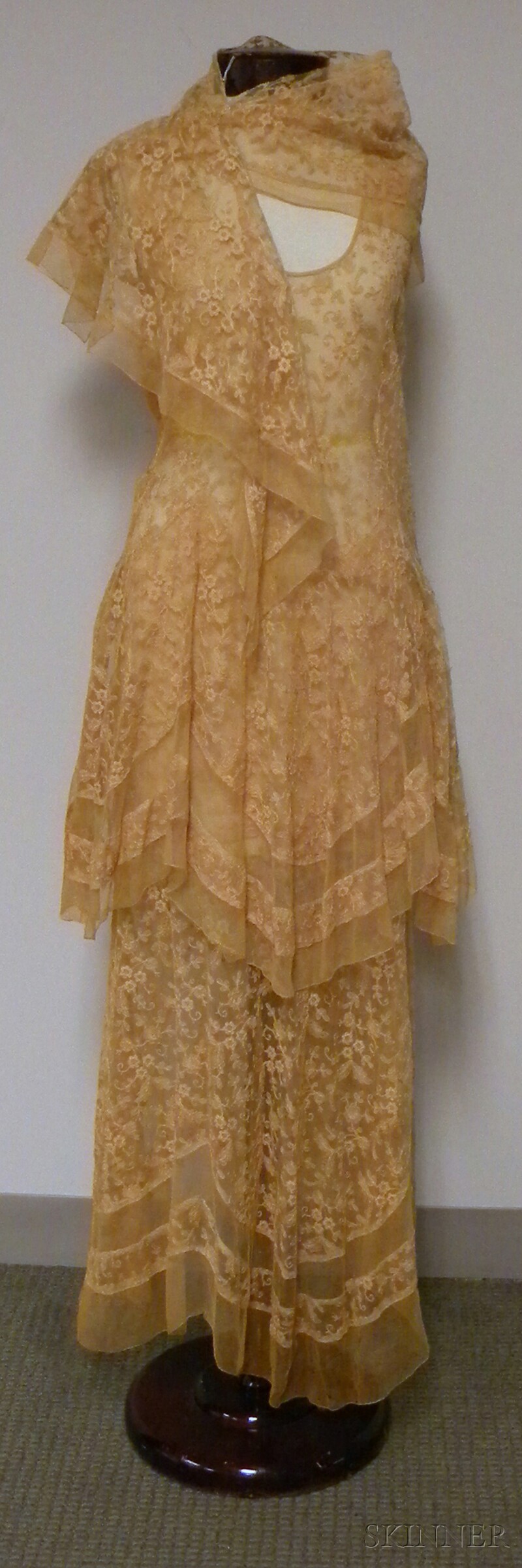 Appraisal: s Ivory Lace Slip Dress and Matching Shawl approx size