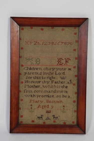 Appraisal: A GEORGE III NEEDLEWORK SAMPLER by Mary Bostock aged dated