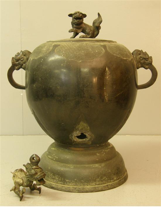 Appraisal: th Century Chinese bronze tea urn with dragon's head spout