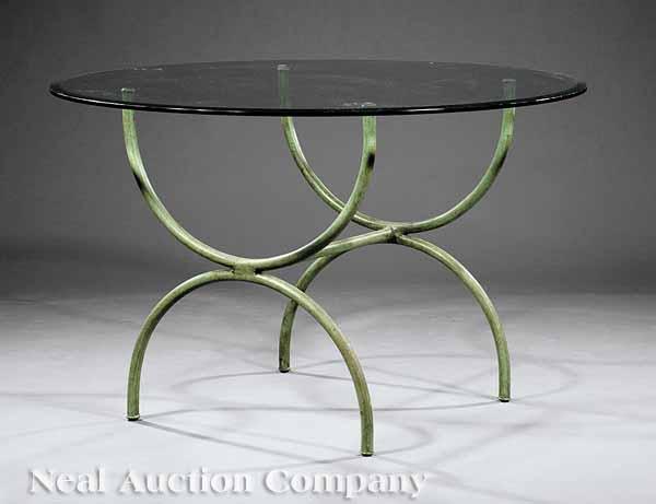 Appraisal: A Contemporary Patinated Iron Breakfast Table with beveled glass top