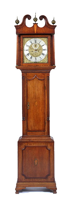 Appraisal: A GEORGIAN OAK LONG CASE CLOCK the mahogany satin wood