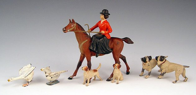 Appraisal: COLD PAINTED AUSTRIAN MINIATURES To include woman on horse riding