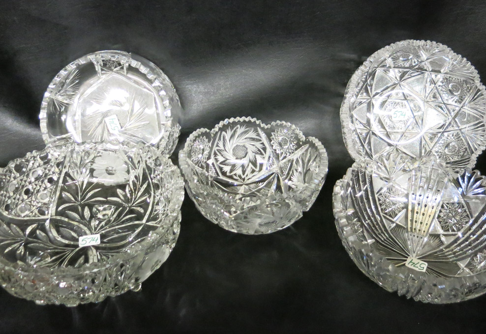 Appraisal: EIGHT GLASS AND CUT CRYSTAL BOWLS in various hobstar and