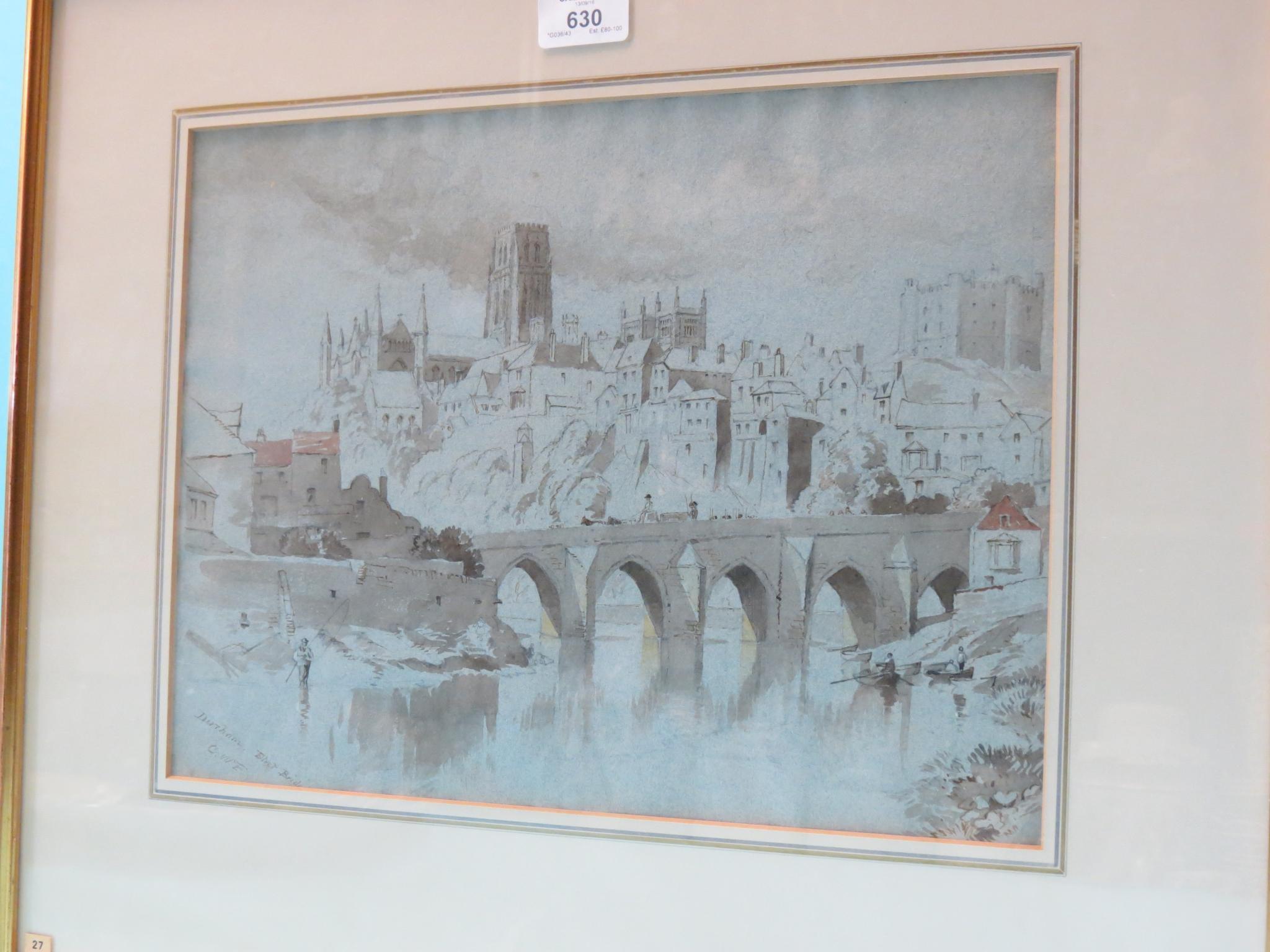 Appraisal: C W Fothergill - sepia watercolour Durham Cathedral and Elver