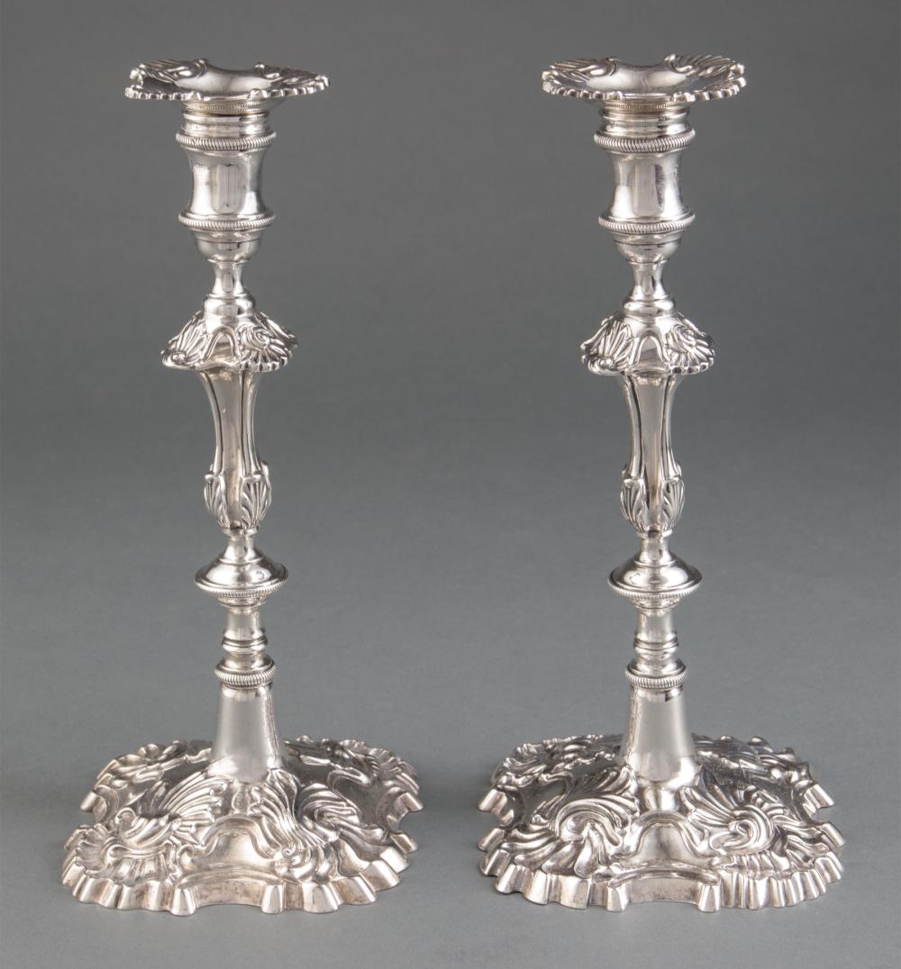 Appraisal: Pair of George II Sterling Silver Candlesticks Ebenezer Coker London