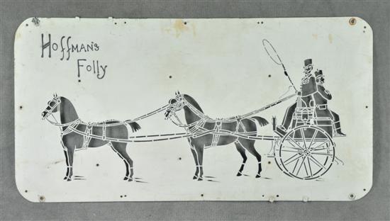 Appraisal: Sheet Iron Sign th Century Cut-out design of horses cart