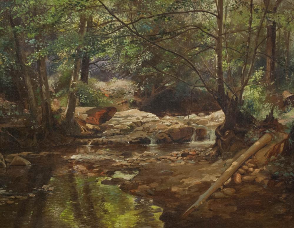 Appraisal: FOREST INTERIOR AND RIVER OIL ON PANEL unsigned mid- th