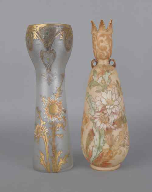 Appraisal: Enameled frosted Art Nouveau vase together with a crown Milano