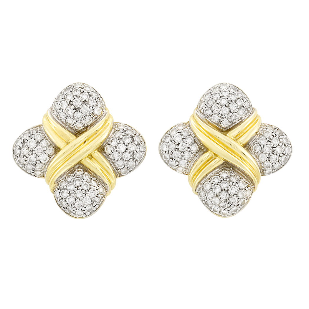 Appraisal: Pair of Two-Color Gold and Diamond Earrings kt yellow white