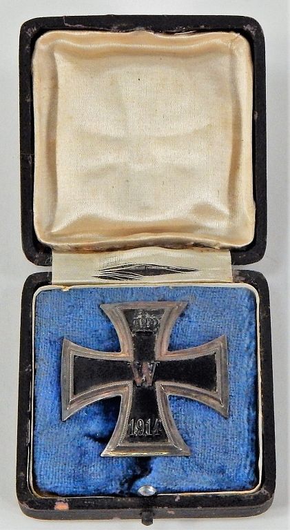 Appraisal: WWI German Cased Iron Cross Germany C - Leather-covered box