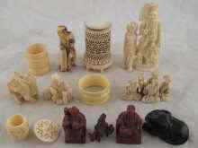 Appraisal: Fifteen carved ivory bone and wood items including ivory Japanese