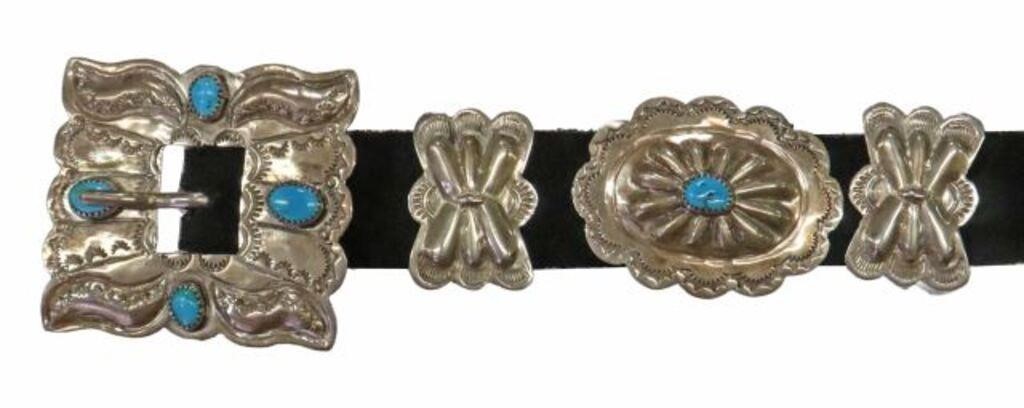 Appraisal: Native American silver content unknown concho belt set signed JY