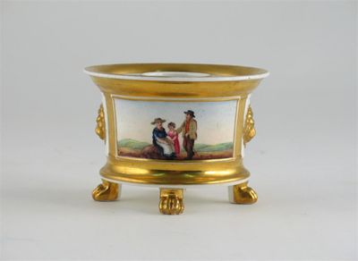 Appraisal: An English porcelain cylindrical inkwell the top painted with a