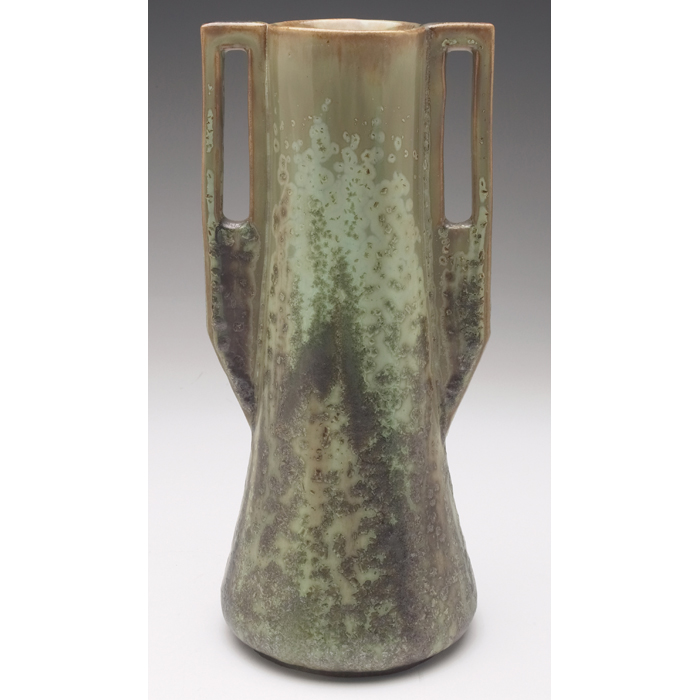 Appraisal: Fulper vase large double handled form cucumber crystalline glaze marked