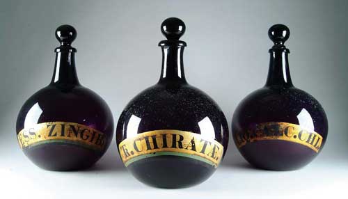 Appraisal: RARE SET OF THREE LARGE APOTHECARY BOTTLES Free blown with