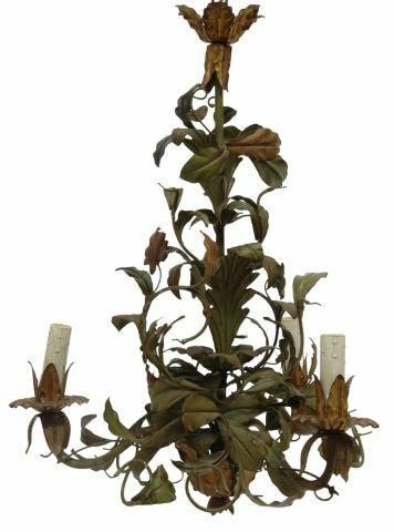 Appraisal: Italian painted iron chandelier mid th c scrolled foliate vines