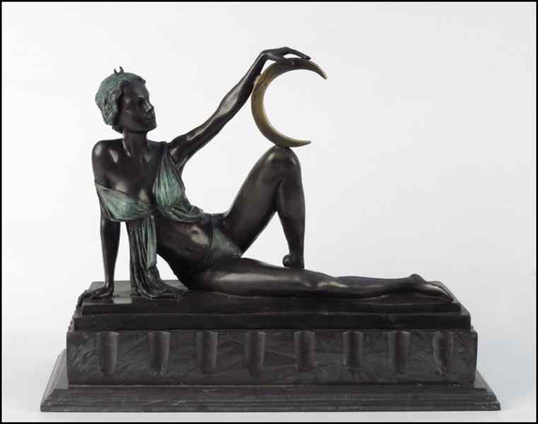 Appraisal: BRONZE FEMALE FIGURE Raised on a '' marble base Signed