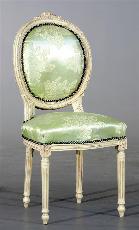 Appraisal: Four Louis XVI style painted side chairs oval medallion padded