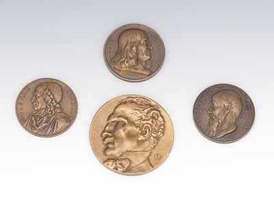 Appraisal: Four Bronze Portrait Medallions Including Borrel Pingret Rogat Pierre Corneille