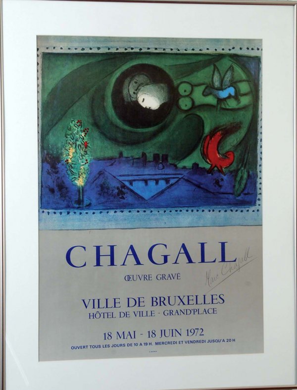 Appraisal: Marc Chagall French - Signed poster Chagall Oeuvre Grave Ville