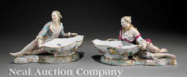 Appraisal: A Pair of Meissen Polychrome and Gilt-Decorated Porcelain Figural Sweetmeat