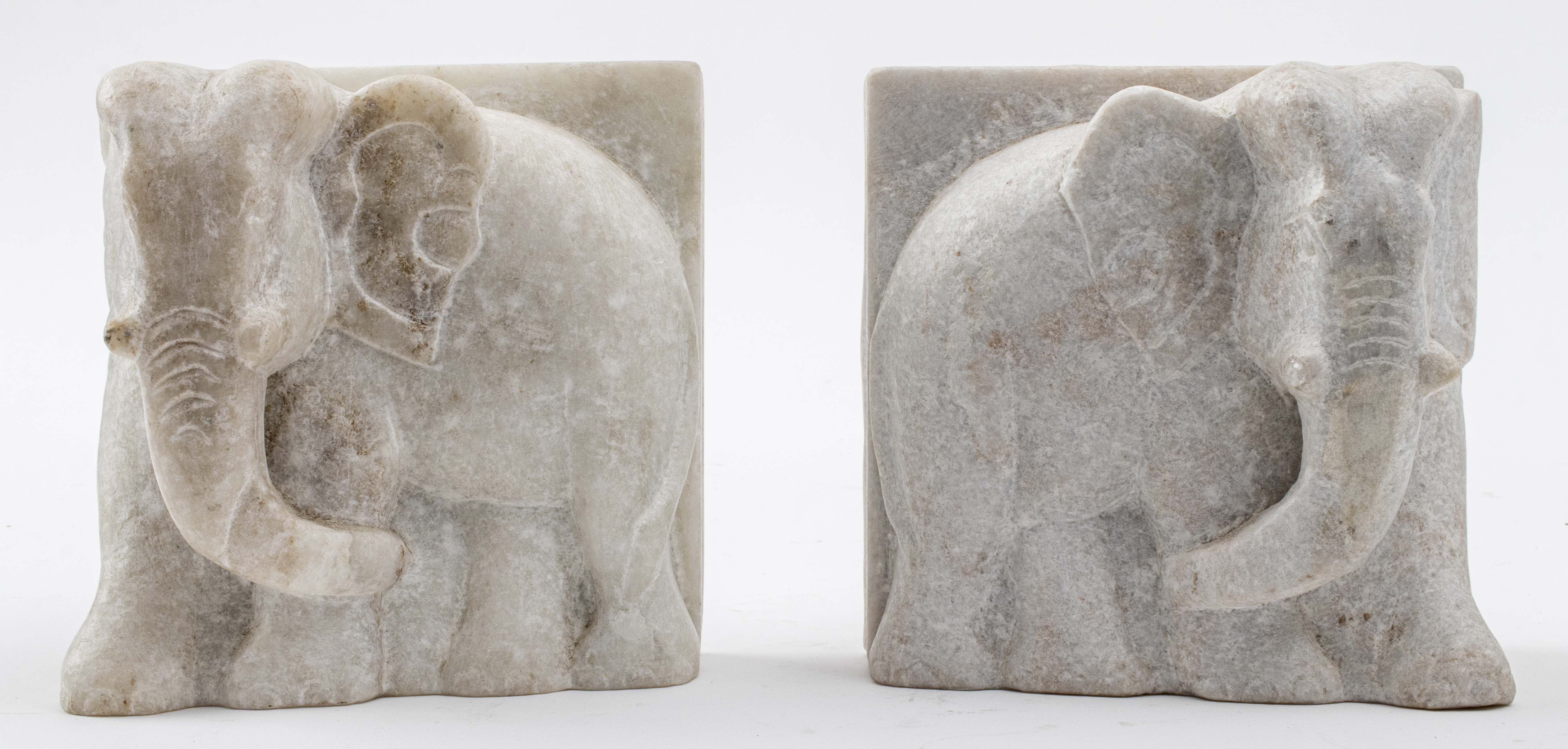 Appraisal: INDIAN WHITE MARBLE ELEPHANT BOOKENDS PAIR Pair of Indian carved