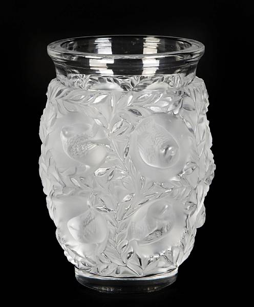 Appraisal: A Lalique molded and frosted glass vase Bagatelles nd half