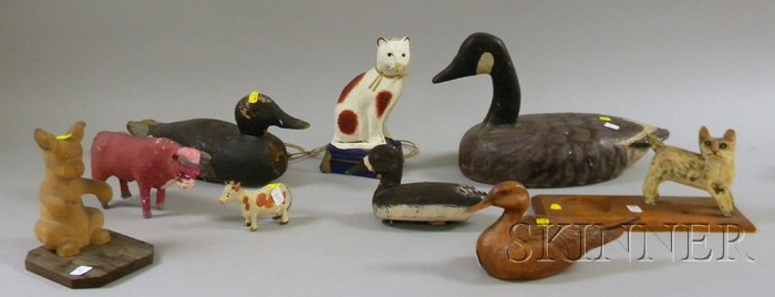 Appraisal: Nine Assorted Decoy and Animal Decoys and Figures including three