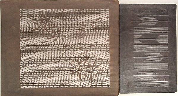 Appraisal: A group of six katagami Of persimmon-dyed mulberry paper the