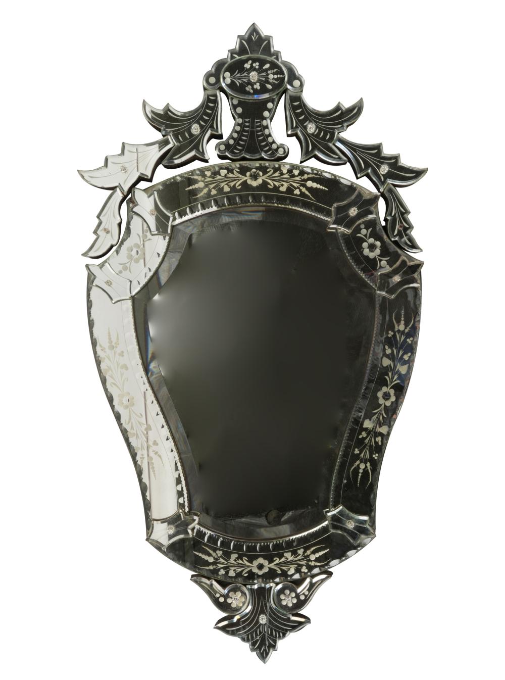 Appraisal: VENETIAN GLASS WALL MIRRORthe cartouche-shaped beveled glass plate within an